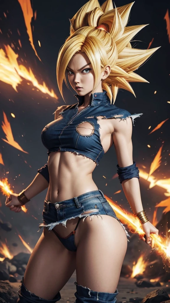 Dragonball Z: pitite girl; fighter, super sayan, torn clothes, NSFW