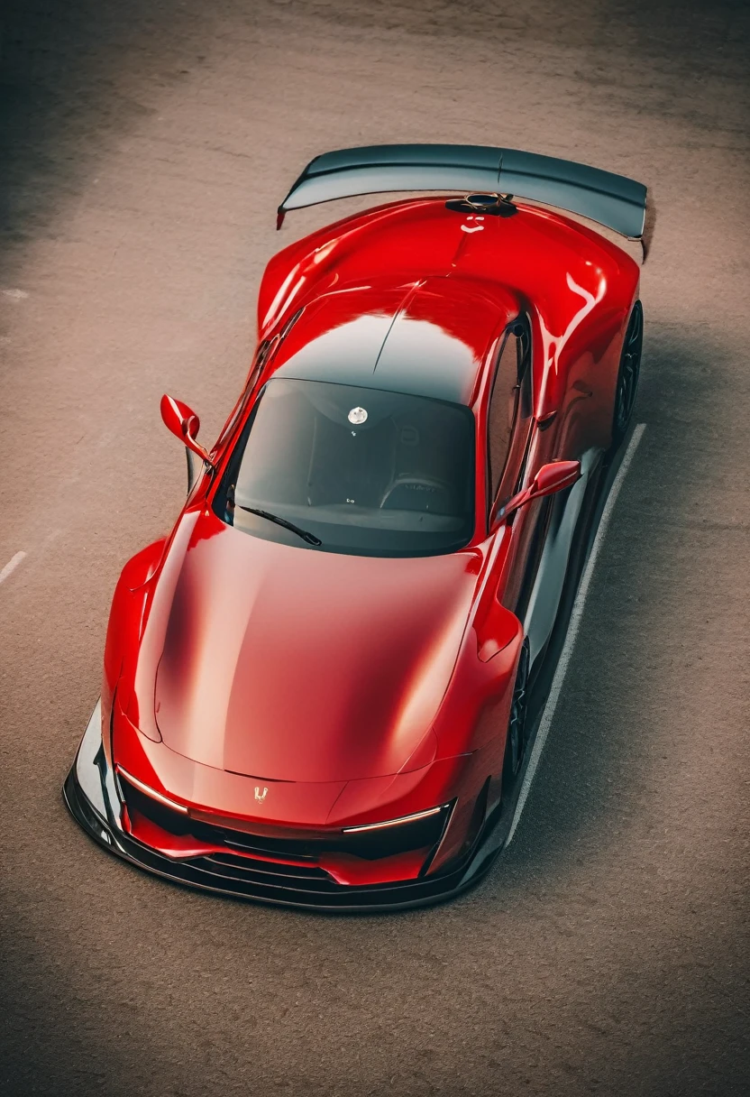 Red sports car, photo taken directly from the front of car, phone wallpaper, masterpiece quality, cinematic photography