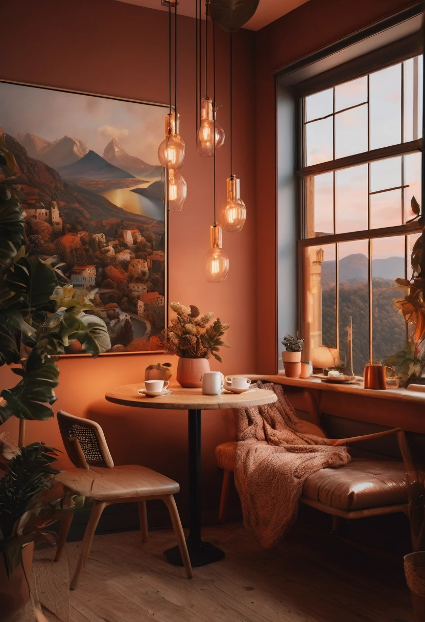Aesthetic coffee wallpaper, 8k, masterpiece, cozy room space