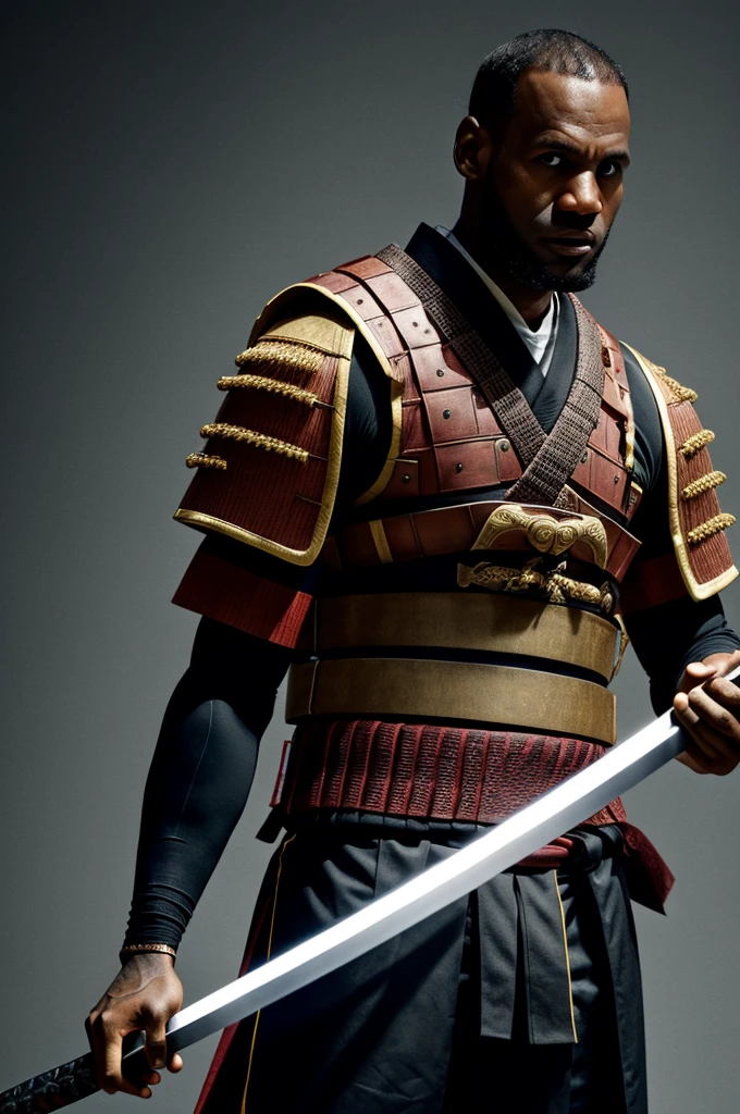 Lebron james with a cool looking samurai sword and outfit