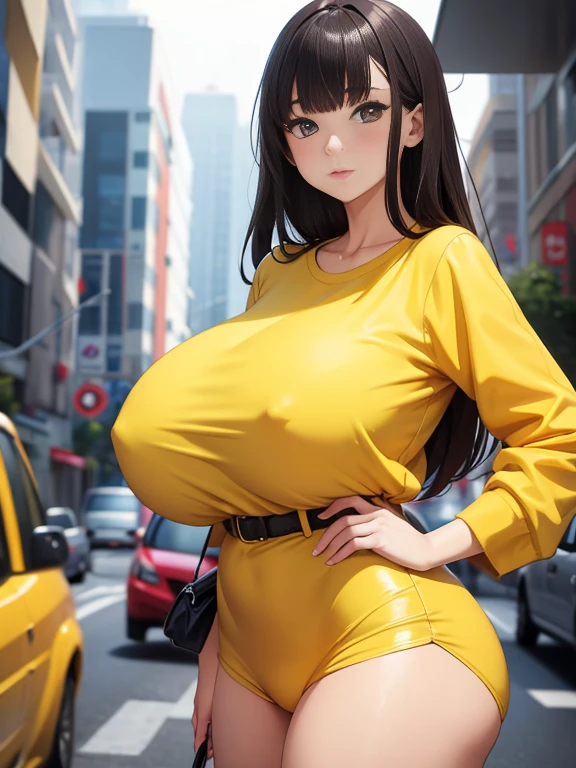 girl, with big breasts, with yellow clothes 