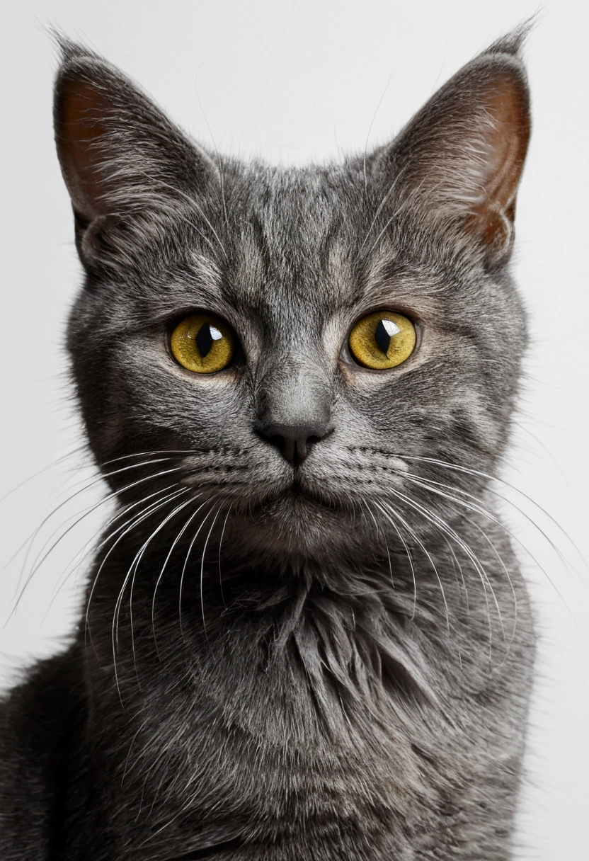 Tête de chat gris, moelleux et mignon