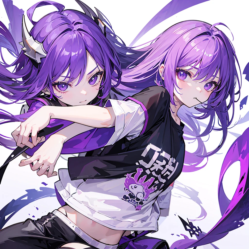 vector T-shirt design, modern graphics design, purple tones, white background, featuring a charming baby dragon with 1girl and smoke out of his mouth
