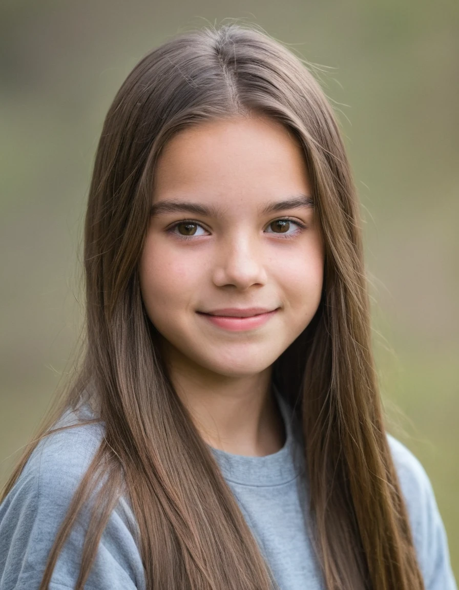 19 year old girl, pretty, very clear skin, Full mouth, long straight brown hair, styled hair, face photo, neutral facial expression, looking at the camera, realisitic