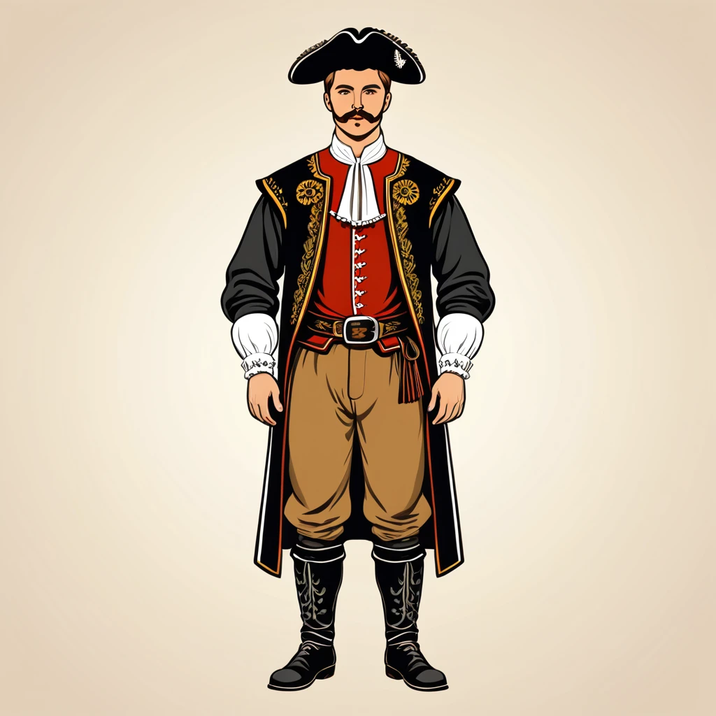 man in german folk outfit, vector graphics, strong contours
