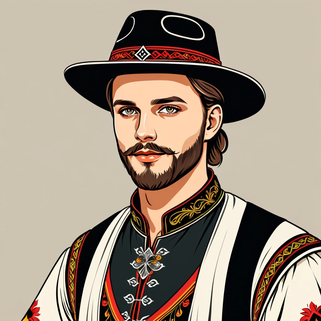 man in german folk outfit, vector graphics, strong contours