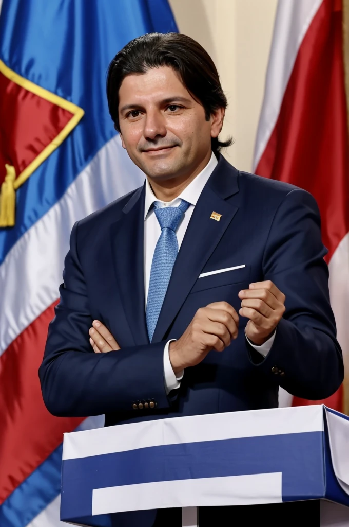 Create an image of Javier Gerardo Milei winning the presidential elections in 2028 in Argentina