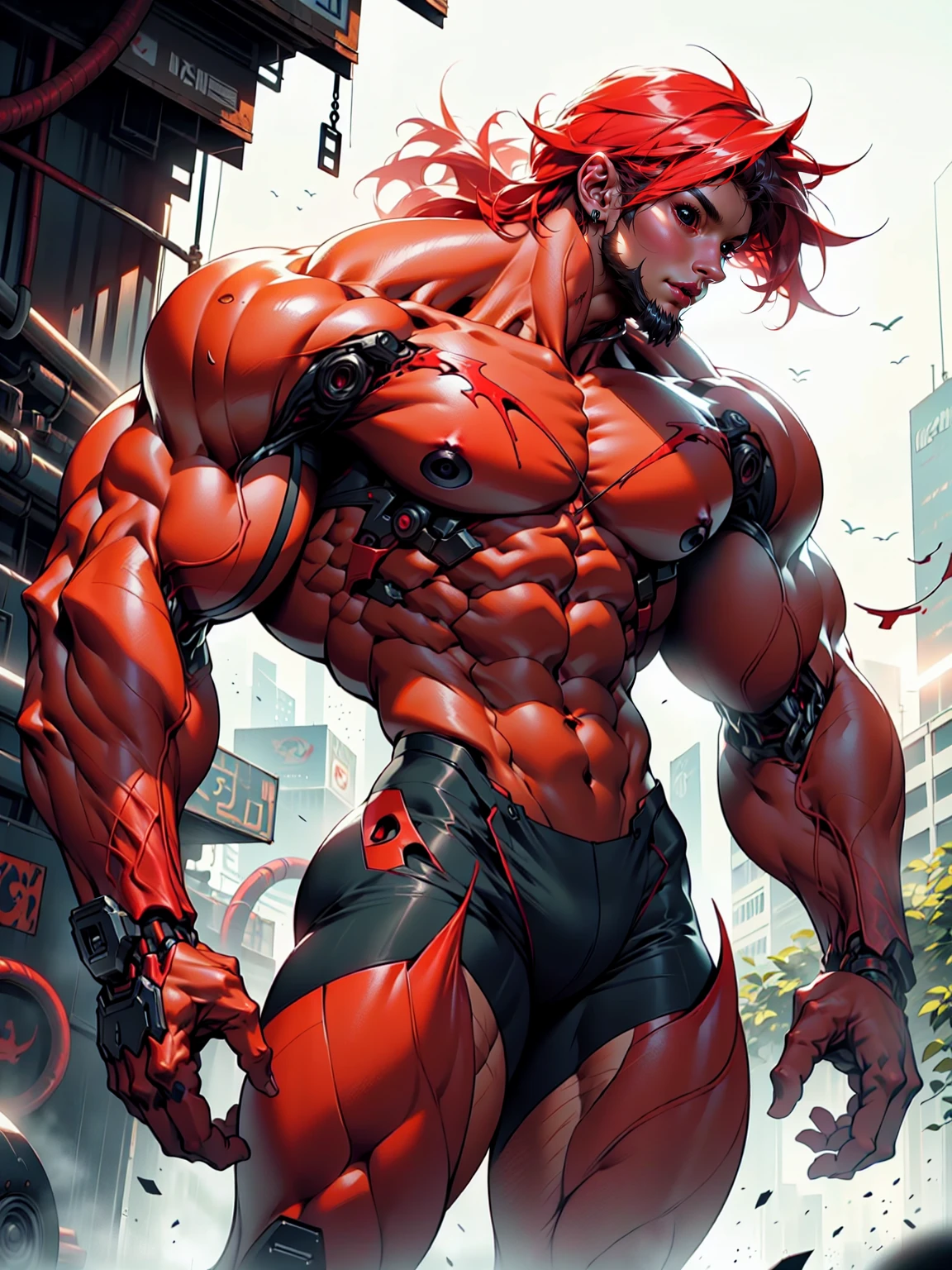 (1 girl), (megan fox), young girl, carnage muscular physique, seductive face, mouth wide open carnage style, long red hair, perfect muscular body, super skinny legs, cybernetic muscle suit, sissy, femboy, (carnage style physique),Fixhand, E-Girls_Mansion_Yang, kkw-colorc-neg, kkw-ph1