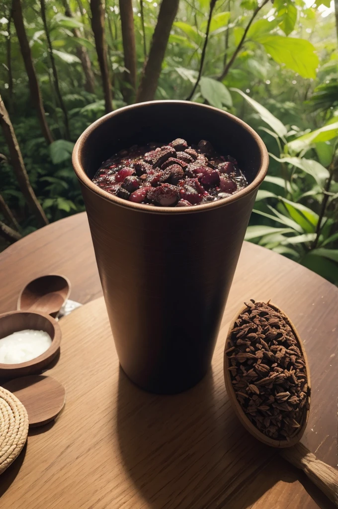 Açaí pot in the background of the forest 