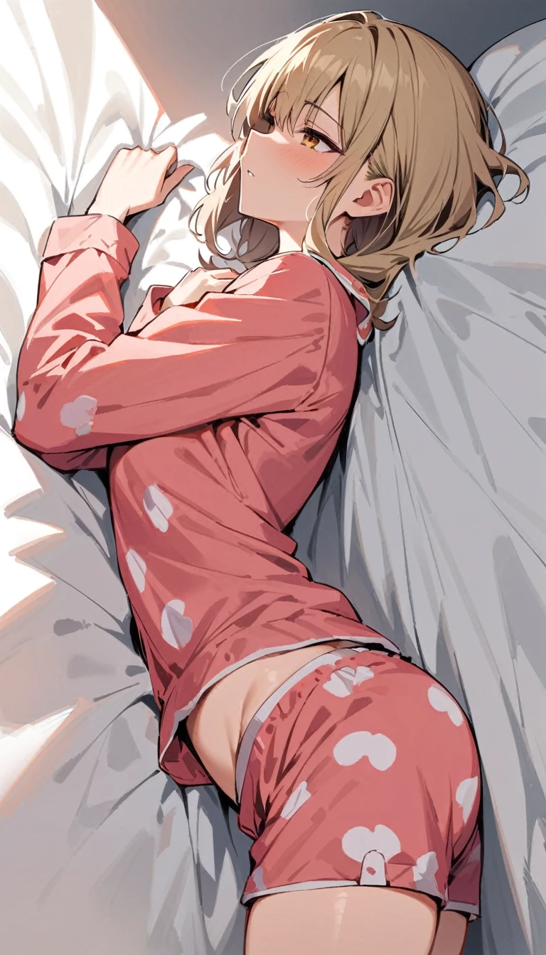 Masterpiece, Best Quality, ultra high resolution, 18 year old young man, con pajamas, pajamas, lying in bed, sideways, very sensual with a perfect body, before having 
