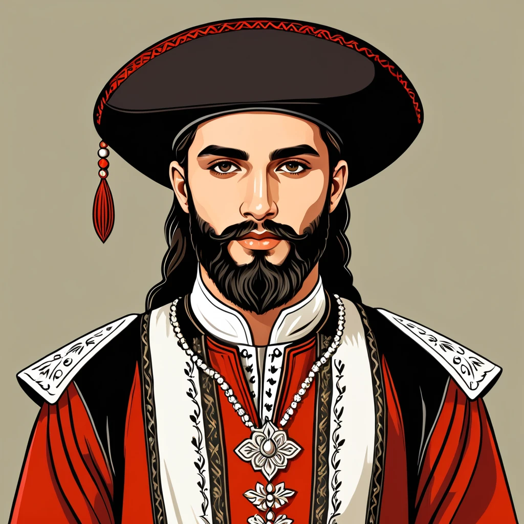 man in georgian folk outfit, vector graphics, strong contours
