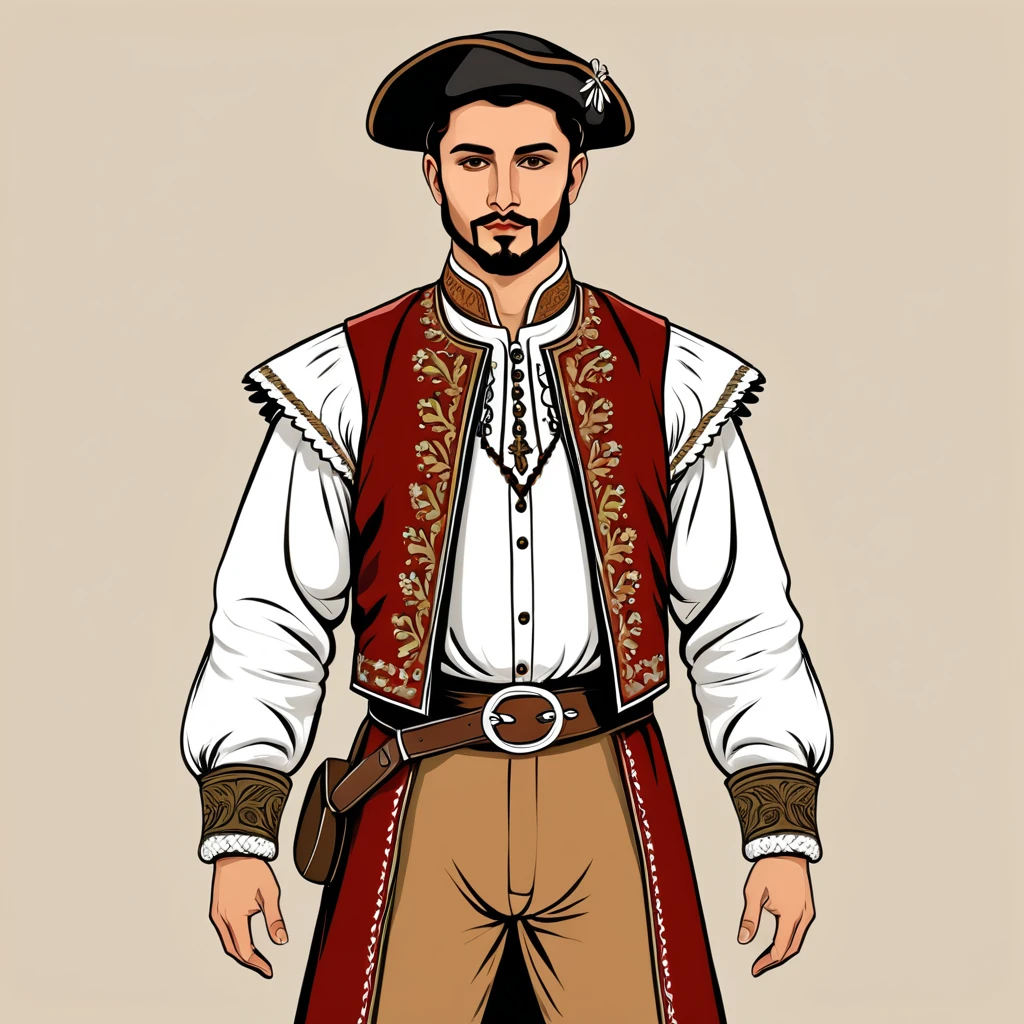 man in georgian folk outfit, vector graphics, strong contours