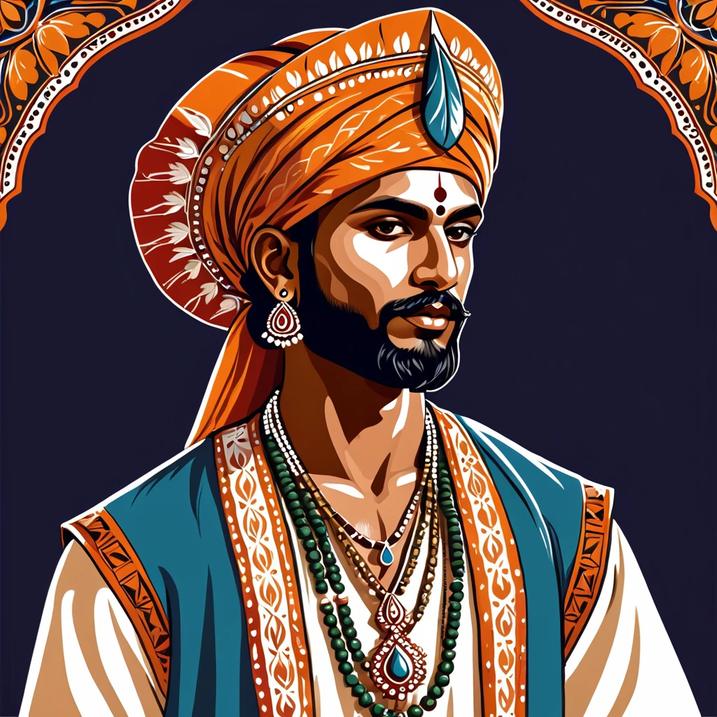 man in indian folk outfit, vector graphics, strong contours