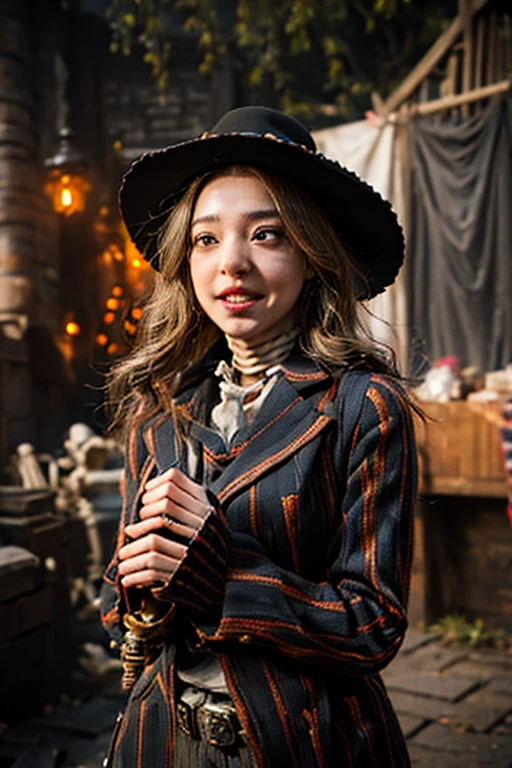 Young beautiful girl, Emma Myers, American, SOFT SMILING FACE, HAVE A BROWN HAIR, wears a old cowboy hat, wears old-fashioned clothes, wears old torn scarf, 19th century, poverty-stricken clothes, old torn clothes, 19th century period clothing, holding a bouquet, standing before her grandparents' tombstones, cemetery background, dark cities background, night time, midnight background.

The Smiling and widely mouth laughing Skeleton Woman from Bloodborne.

A black-haired girl wields the Heavy Thrusting SCYTHES and equip the SHOTGUNS from within the Elden Ring in a reverse grip.

Blooded Background.

((((Closer Face,Detailed,Two Sides,Left,Good,Right,Evil,Armies of Deads, Skeletons))))

The Monstrously Cannibalism Clockwork Flaming Lanterns from Bloodborne. The Monstrously Cannibalism Clockwork Thorny Wheels Robot Droid Nun and Knights From Bloodborne.

a close up symmetrical portrait of a cyberpunk gangster, biomechanical, mshn robot, splashes of orange red, hyper realistic, intricate design, (insanely detailed:1.4), (extremely fine details:1.35), Extremely sharp lines, steel, cinematic lighting, Photorealistic, a detailed painting by Ayami Kojima and Lilia Alvarado, (best quality, high quality, absurdres, intricate detail, masterpiece, cinematic), highly detailed, motion blur, film grain, noise, lens effects,