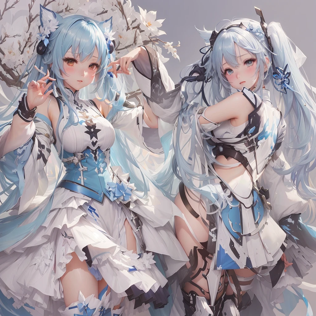 Anime characters dressed in white and blue clothes posing for a photo, trending on artstation Pixiv, digital art on Pixiv, Pixiv, From Arknights, WLOP and Sakimi-chan, guweiz on Pixiv artstation, at Pixiv, guweiz on artstation Pixiv, Pixiv style, Detailed anime art, top rated on Pixiv