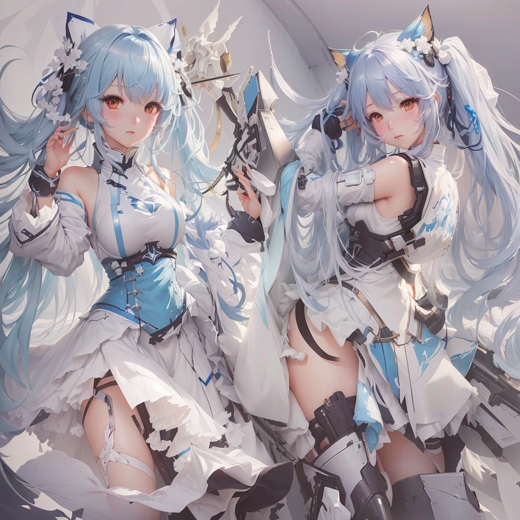 Anime characters dressed in white and blue clothes posing for a photo, trending on artstation Pixiv, digital art on Pixiv, Pixiv, From Arknights, WLOP and Sakimi-chan, guweiz on Pixiv artstation, at Pixiv, guweiz on artstation Pixiv, Pixiv style, Detailed anime art, top rated on Pixiv