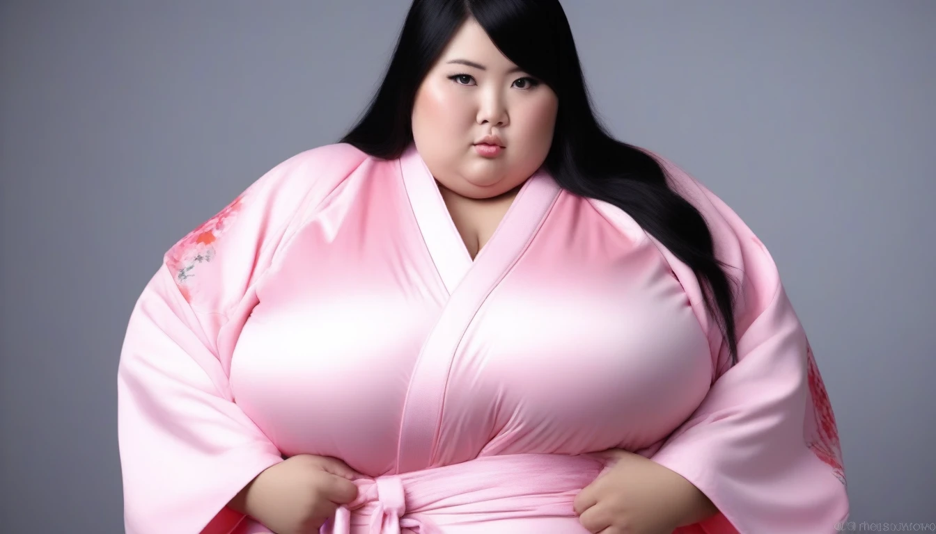 cute black haired asian with extreme huge enormous, bbw, obese, pink kimono. masterpiece 8k, professional photography