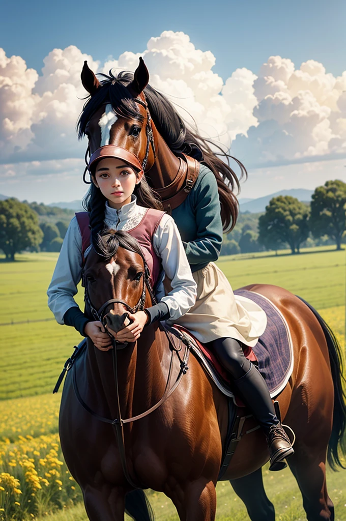 girl with a horse in the field