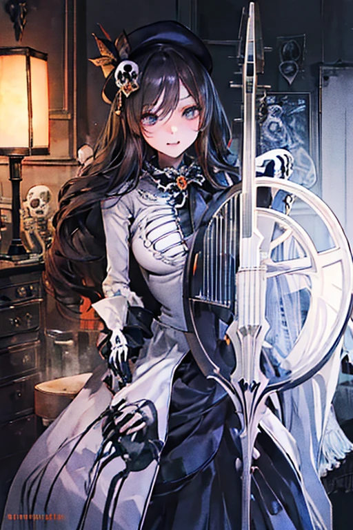 Young beautiful girl, Emma Myers, American, SOFT SMILING FACE, HAVE A BROWN HAIR, wears a old work cap, wears old-fashioned clothes, 19th century, poverty-stricken clothes, old torn clothes, 19th century period clothing, holding a bouquet, standing before her grandparents' tombstones, cemetery background, dark cities background, night time, midnight background.

The Smiling and widely mouth laughing Skeleton Woman from Bloodborne.

A black-haired girl wields the Heavy Thrusting SCYTHES and equip the SHOTGUNS from within the Elden Ring in a reverse grip.

Blooded Background.

((((Closer Face,Detailed,Two Sides,Left,Good,Right,Evil,Armies of Deads, Skeletons))))

The Monstrously Cannibalism Clockwork Flaming Lanterns from Bloodborne. The Monstrously Cannibalism Clockwork Thorny Wheels Robot Droid Nun and Knights From Bloodborne.

a close up symmetrical portrait of a cyberpunk gangster, biomechanical, mshn robot, splashes of orange red, hyper realistic, intricate design, (insanely detailed:1.4), (extremely fine details:1.35), Extremely sharp lines, steel, cinematic lighting, Photorealistic, a detailed painting by Ayami Kojima and Lilia Alvarado, (best quality, high quality, absurdres, intricate detail, masterpiece, cinematic), highly detailed, motion blur, film grain, noise, lens effects,