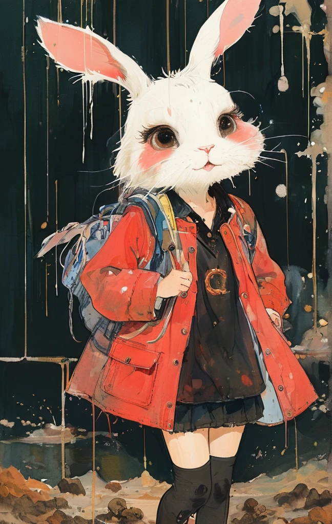 Black Star Red and White style, Simple Line Initialism,Abstract art,Urban Background, colorful hearts ,(((The most beautiful girl of all time))), On a bright red campus"YES"Character、beautiful illustration, best quality, cute girl, bedroom, pastel color, fluffy bunny ears, , silver long hair, alert! Dive into the messy and joyful theme of "Playing in Mud" (Playing in the mud). Capture the pure delight and uninhibited fun of people or animals splashing, building, and getting covered in mud.
