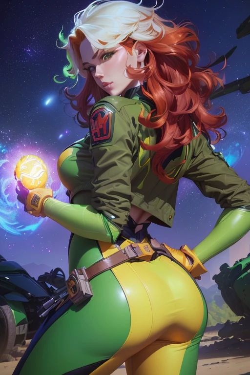 a close up of a woman with a red hair and green and yellow outfit, steven artgerm lau, artgerm and lois van baarle, artgerm julie bell beeple, artgerm colorful!!!, artgerm greg rutkowski _ greg, chris moore. artgerm, extremely detailed artgerm, artgerm lau