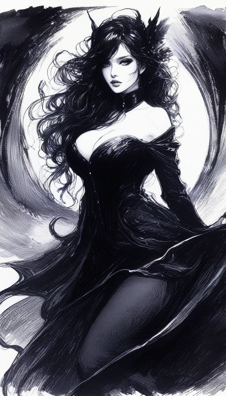 some sexy, dark, loneliness,magic , tmari, sketch, traditional media, pen drawing, white background. oil painting)
