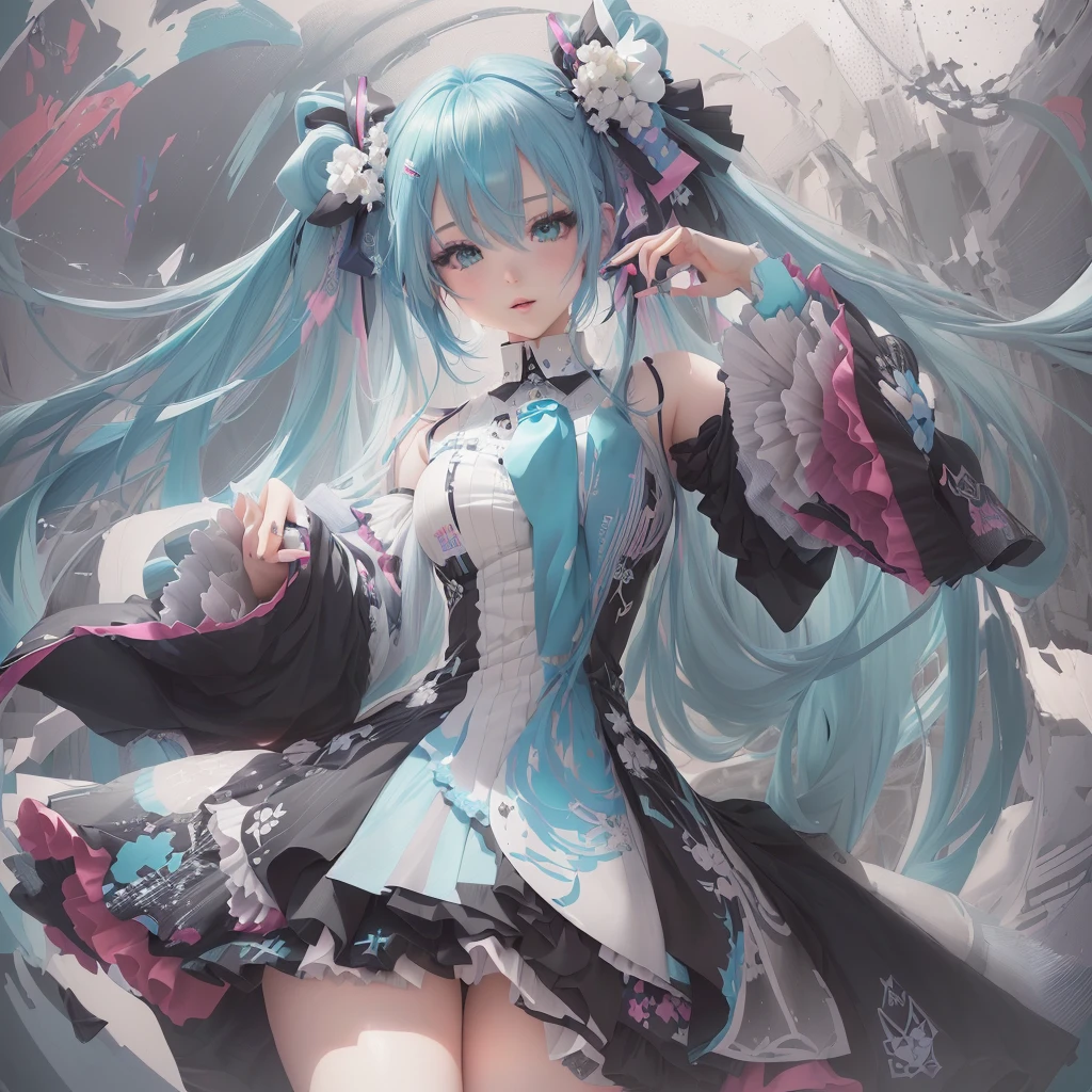Anime girl with blue hair and black and white dress, portrait of hatsune Miku, Anime Style 4k, hatsune Miku portrait, hatsune Miku, digital art on Pixiv, Pixiv contest winner, anime art wallpaper 4k, anime art wallpaper 4k, Mikudayo, Anime Art Wallpapers 8K, Miku, Pixiv, High-resolution anime art