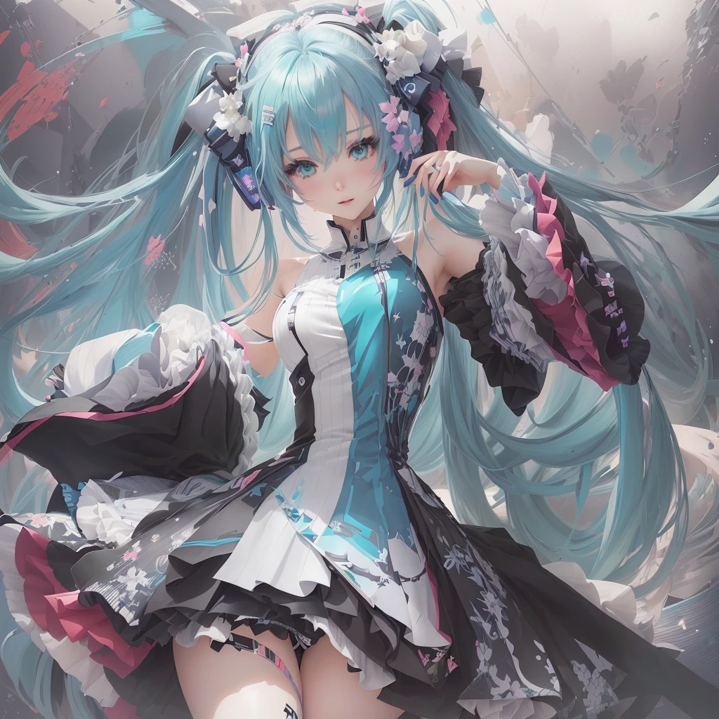 Anime girl with blue hair and black and white dress, portrait of hatsune Miku, Anime Style 4k, hatsune Miku portrait, hatsune Miku, digital art on Pixiv, Pixiv contest winner, anime art wallpaper 4k, anime art wallpaper 4k, Mikudayo, Anime Art Wallpapers 8K, Miku, Pixiv, High-resolution anime art