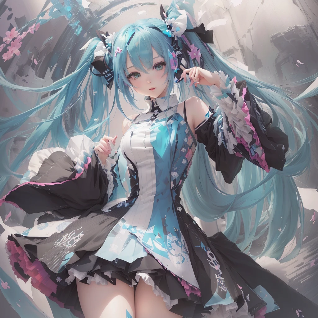 Anime girl with blue hair and black and white dress, portrait of hatsune Miku, Anime Style 4k, hatsune Miku portrait, hatsune Miku, digital art on Pixiv, Pixiv contest winner, anime art wallpaper 4k, anime art wallpaper 4k, Mikudayo, Anime Art Wallpapers 8K, Miku, Pixiv, High-resolution anime art