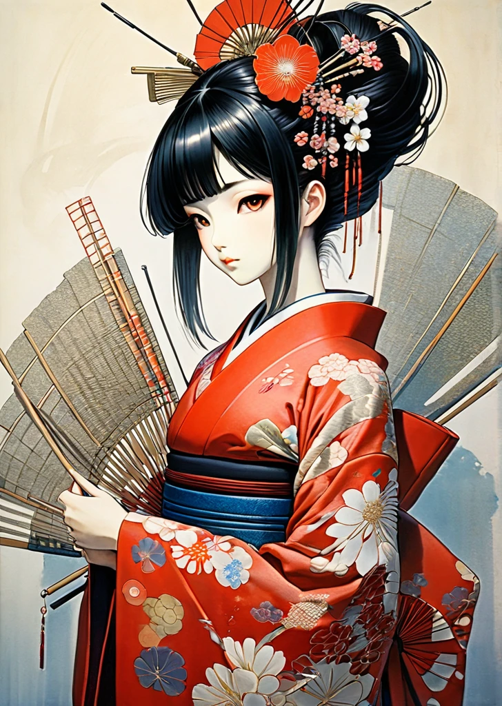 1  girl
mechanical arms
geisha
kimono
(art by   Yoshitaka Amano )