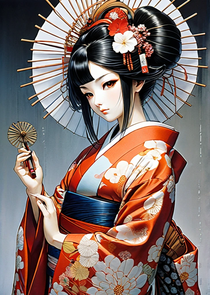 1 girl
mechanical arms
geisha
kimono
(art by Yoshitaka Amano )
