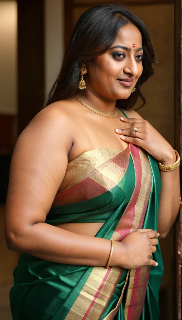Foto RAW, photorealistic, photography, full body shot, 50 years old Woman, master shot, perfect eyes, goddess like beauty, pierced eyes, perfect thick chubby mallu Desi aunty bhabhi, Wearing a Stanapatta, a chest-band.Saree model, model Photography, Indian saree shoot, Indian traditional wear advertising photography, traditional wear brand shoot, face of Indian actress Sonakshi Sinha, masterpiece, realistic, realism, incredible details, pleasure, photorealism, detailed skin, skin pores, high contrast, photorealistic Artstation 8k HD digital art trend of high definition and detailed realistic skin texture, ultra detail, realistic skin texture, armature, best quality, ultra high definition, (photorealistic:1.4),, high resolution, detail, raw photo, sweat, Re sharp, by Lee Jefferies Nikon D850 Film Stock Photo 4 Kodak Portra 400 Camera F1.6 Lens Rich Color Ultra Real Realistic Realistic Textures Dramatic Lighting Unreal Engine Trending at Art Station Cinestill 800,(pele altamente detalhada: 1.2), 8k UHD, DSLR, soft-lighting, alta qualidade, grain of film, Fujifilm XT3,she didn't like to wear blouse or bra, she is happy to wear only saree, she hates blouse or bra, detailed hairy armpits, hyper realistic skin, skin pores, sweat, veins, short hairs on armpit, stubble armpits, hyper realistic hairy armpits, low waist saree,