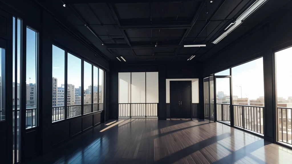 inside a store, with a balcony, black color, no humans, no persons