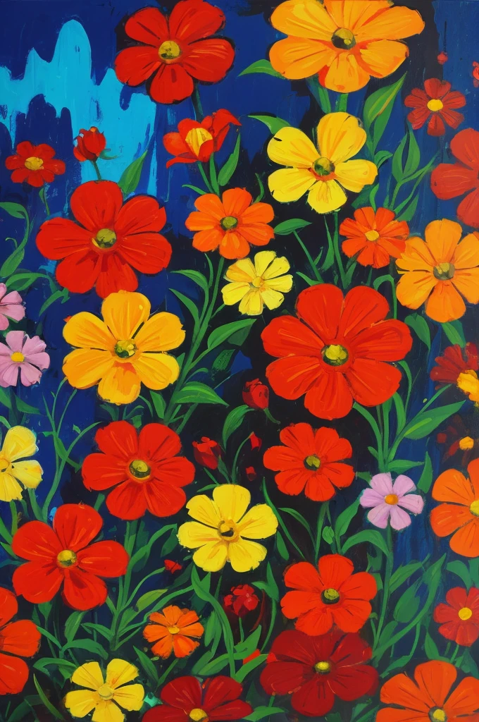 diabolical abstraction. Vector, few flowers, distorted art, spooky, sixties style, Oil painting.