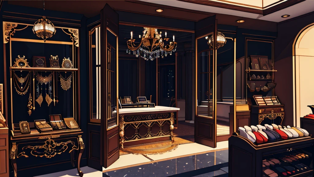inside a jewelry store, with a balcony, black color, no humans, no persons