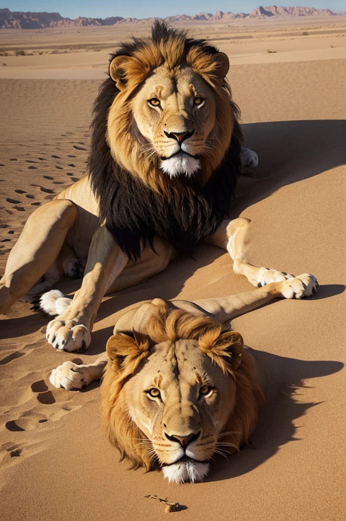 man kills lion in desert