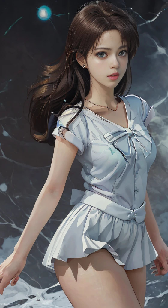 arafed image of a woman in a short skirt and a white shirt, sailor jupiter. beautiful, Smooth anime CG art, extremely detailed art germ, art germ jsc, Photorealistic anime girl rendering, art germ. high detail, realistic 3d animation, range murata and art germ, makoto shinkai and art germ