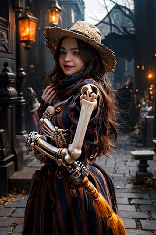 Young beautiful girl, Emma Myers, American, SOFT SMILING FACE, HAVE A BROWN HAIR, wears a old cowboy hat, wears old-fashioned clothes, wears old torn scarf, 19th century, poverty-stricken clothes, old torn clothes, 19th century period clothing, holding a bouquet, standing before her grandparents' tombstones, cemetery background, dark cities background, night time, midnight background.

The Smiling and widely mouth laughing Skeleton Woman from Bloodborne.

A black-haired girl wields the Heavy Thrusting SCYTHES and equip the SHOTGUNS from within the Elden Ring in a reverse grip.

Blooded Background.

((((Closer Face,Detailed,Two Sides,Left,Good,Right,Evil,Armies of Deads, Skeletons))))

The Monstrously Cannibalism Clockwork Flaming Lanterns from Bloodborne. The Monstrously Cannibalism Clockwork Thorny Wheels Robot Droid Nun and Knights From Bloodborne.

a close up symmetrical portrait of a cyberpunk gangster, biomechanical, mshn robot, splashes of orange red, hyper realistic, intricate design, (insanely detailed:1.4), (extremely fine details:1.35), Extremely sharp lines, steel, cinematic lighting, Photorealistic, a detailed painting by Ayami Kojima and Lilia Alvarado, (best quality, high quality, absurdres, intricate detail, masterpiece, cinematic), highly detailed, motion blur, film grain, noise, lens effects,