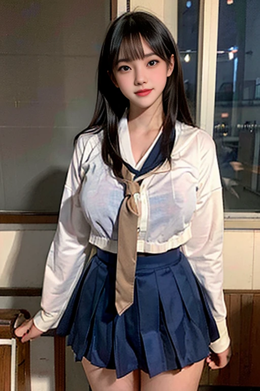 ((Beautiful Japanese Girls:1.3)) ((School uniform:1.4)) ((Panty shot:1.5)) ((high school)),((Dark blue skirt:1.3)) ((In the classroom:1.3)) ((thin_fabric:1.4)) ((Random sexy poses:1.3)) ((Sweaty:1.5))((Blushing:1.4)) ((Big Breasts:1.4)) ((close:1.2)) Highest quality,masterpiece,Ultra-high resolution,(Realistic:1.4),RAW Photos,(Real skin texture:1.3),(Film Grain:1.3),Panorama,Character Portrait,Very wide shot,Tight waist,Cowboy Shot,(In the Dark, Deep Shadow, Modest, Cold Light,) night,(()),Tears flow,,Dust,Tyndall effect,(Performance),One girl,Beautiful and detailed eyes and face,White Jabot,Brown eyes,((Brown Hair:1.2)) ((whole body:1.3)) ((smile:1.3))