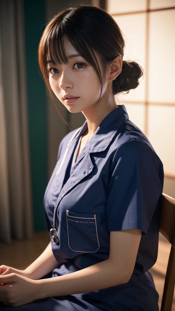 A beautiful young Japanese woman, around 20 years old, wearing a Nurses' Uniforms, ultra-detailed, 8K resolution, highly realistic, cinematic lighting, best quality, masterpiece, photorealistic, physically-based rendering, extremely detailed, vivid colors, professional, sharp focus, studio lighting