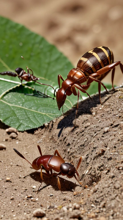 As the days turned colder, the ant stored plenty of food in its anthill, while the grasshopper struggled to find anything to eat. Seeing the grasshopper shivering and hungry, the ant took pity and shared its food.