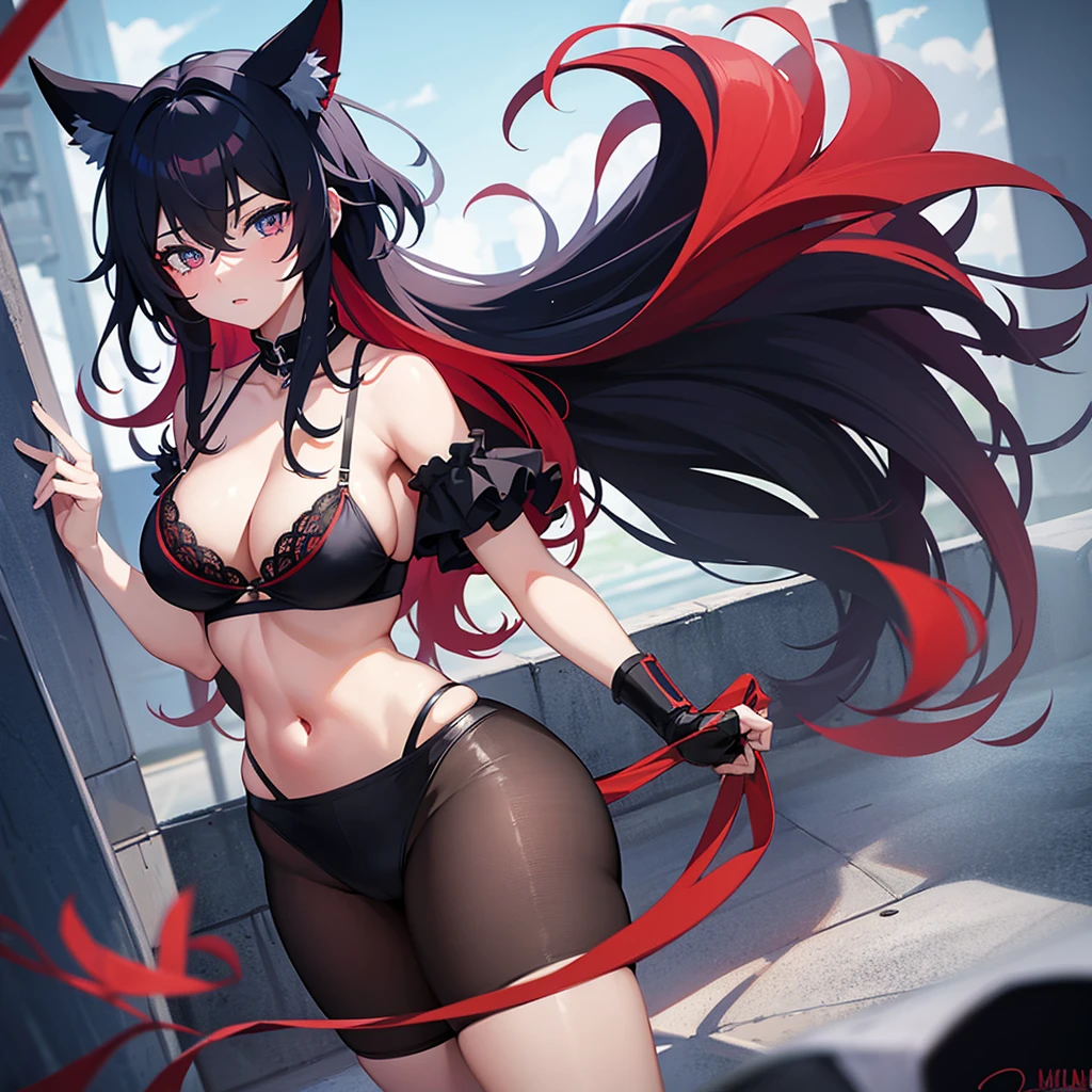 Big colored hair girl,with one red eye and one blue eye,with black lingerie,with athletic body with big and big ass hentai