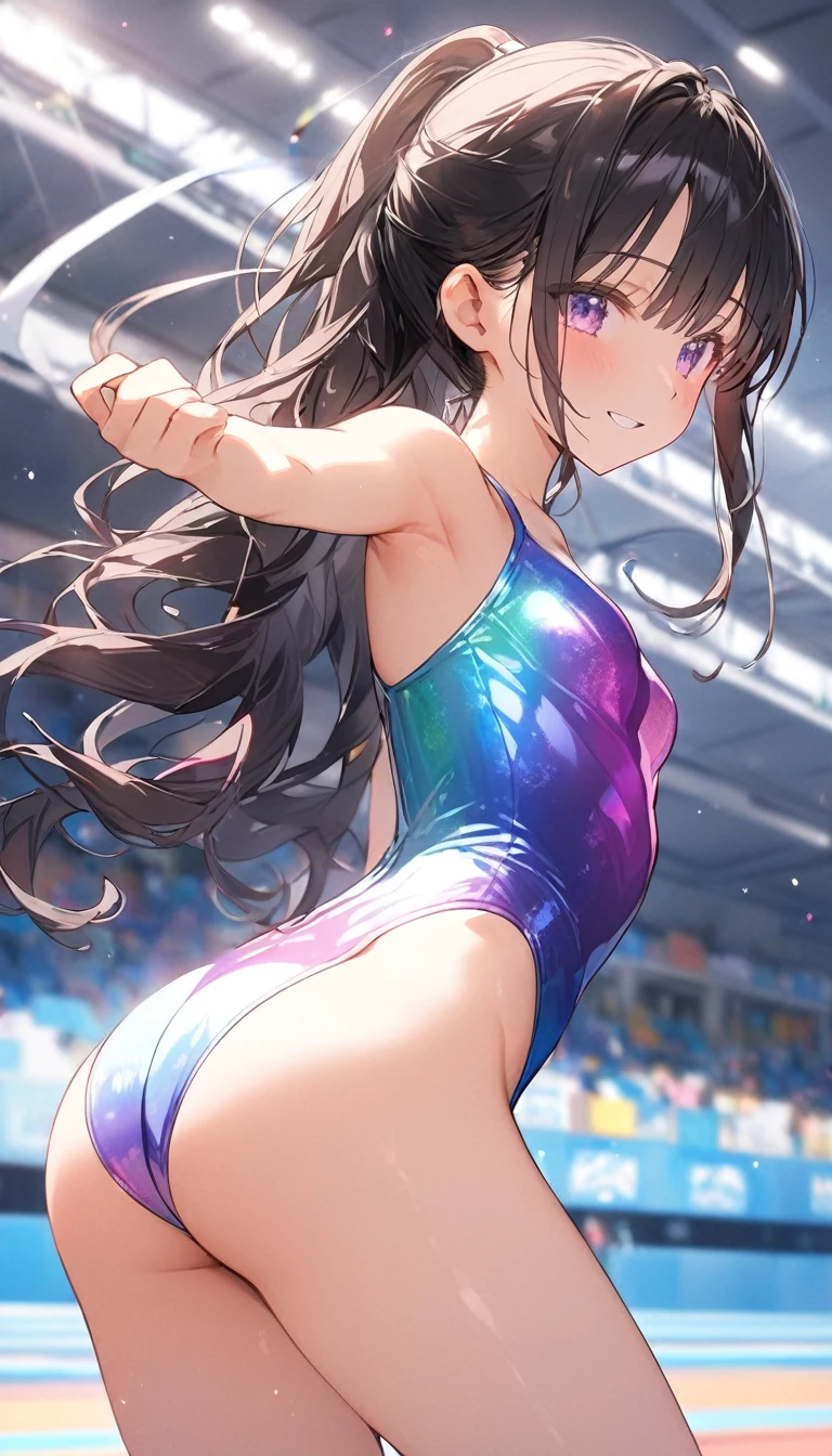 highquality illustration, masterpiece, very delicate and beautiful, attractive girl,(gymnastics leotard, Floral patterns leotard,long sleeve leotard with glittery decoration,high_leg leotard,athletic leotard,tight-fit leotard,iridescent gradient leotard,long-sleeve leotard),thin,slender body,slim,high school,gymnasium background,gymnastics club,gymnastics athlete,princess, beautiful eyes,light smile,(masterpiece, best quality:1.2), highres, extremely detailed CG unity 8k wallpaper, perfect lighting, Colourful, ultra-high res,4K,ultra-detailed, photography, 8K, HDR, 17 ages, full body,