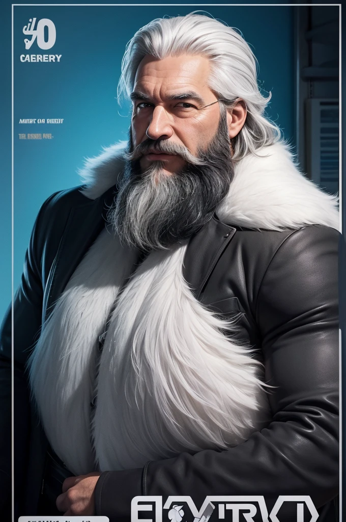 Poster not in the Disney Pixar style, high qualiy, best qualityer, white sexy man, 30years, gray hair, black beard, muscular, with experience in a scientific style room, a lover of studies