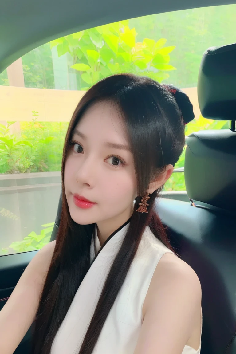 1girl, beautiful long black hair, high ponytail, glossy hair, detailed skin, beautiful facial features, intricate makeup, exquisite eyes, detailed eyes, dark eyeshadow, small freckles, plain hanfu, shoulders, arms, photorealistic, 8k, high quality, detailed portrait, elegant, natural lighting, cinematic, vibrant colors