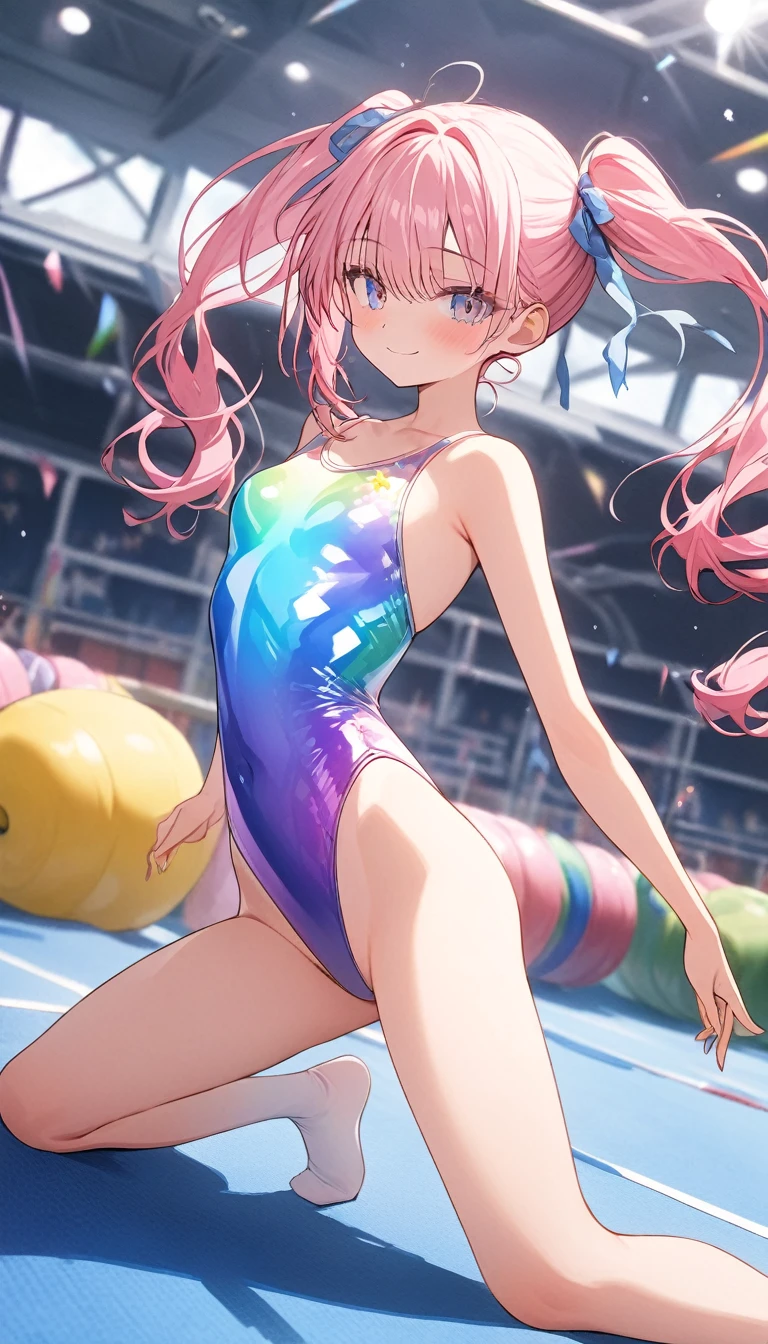 highquality illustration, masterpiece, very delicate and beautiful, attractive girl,(gymnastics leotard, Floral patterns leotard,long sleeve leotard with glittery decoration,high_leg leotard,athletic leotard,tight-fit leotard,iridescent gradient leotard,long-sleeve leotard),thin,slender body,slim,high school,gymnasium background,gymnastics club,gymnastics athlete,princess, beautiful eyes,light smile,(masterpiece, best quality:1.2), highres, extremely detailed CG unity 8k wallpaper, perfect lighting, Colourful, ultra-high res,4K,ultra-detailed, photography, 8K, HDR, ages, full body,