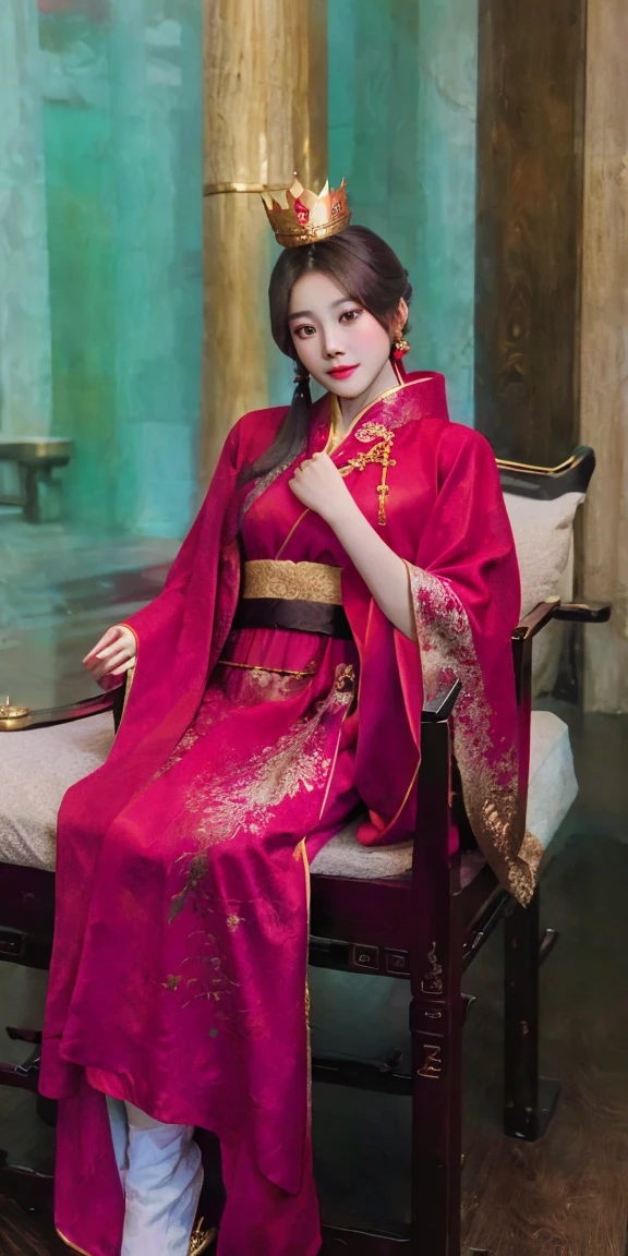 a beautiful aladdin woman wearing a red dress and golden crown, hanfu, palace, a girl wearing hanfu, wearing a luxurious silk cloak, wearing a gilded red robe, beautiful red cloak, wearing ancient chinese clothing, red robe, inspired by gu ying, red robes, wearing ancient chinese attire, long torn red cape, red cape