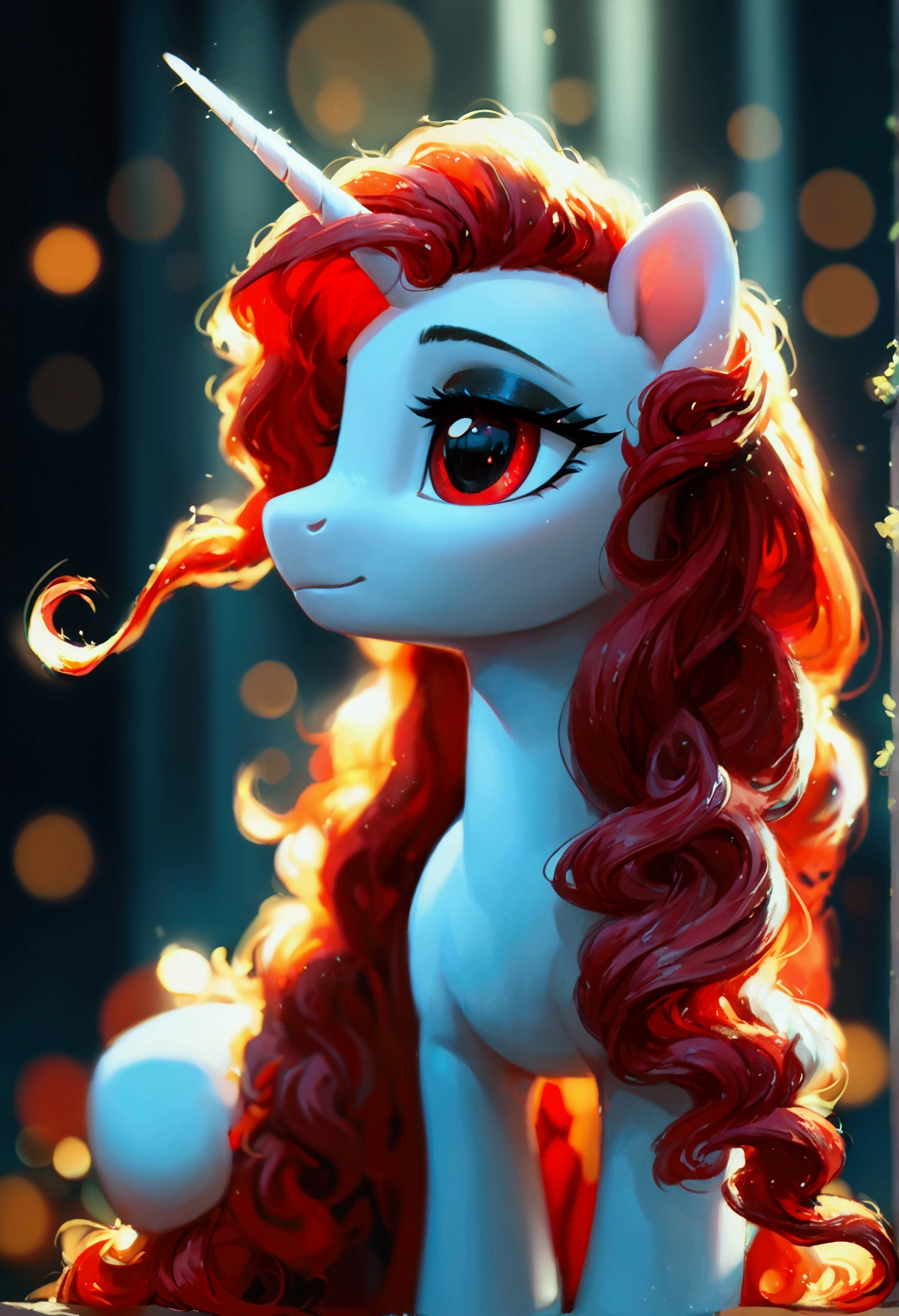 score_9,score_8_up,score_7_up,score_6_up, ((my little pony)), radiant lighting, vibrant colors, whimsical atmosphere, 8K, high resolution, highly detailed, masterpiece, white body, goth style, very long red hair, red eyes, fishnet stockings, dress