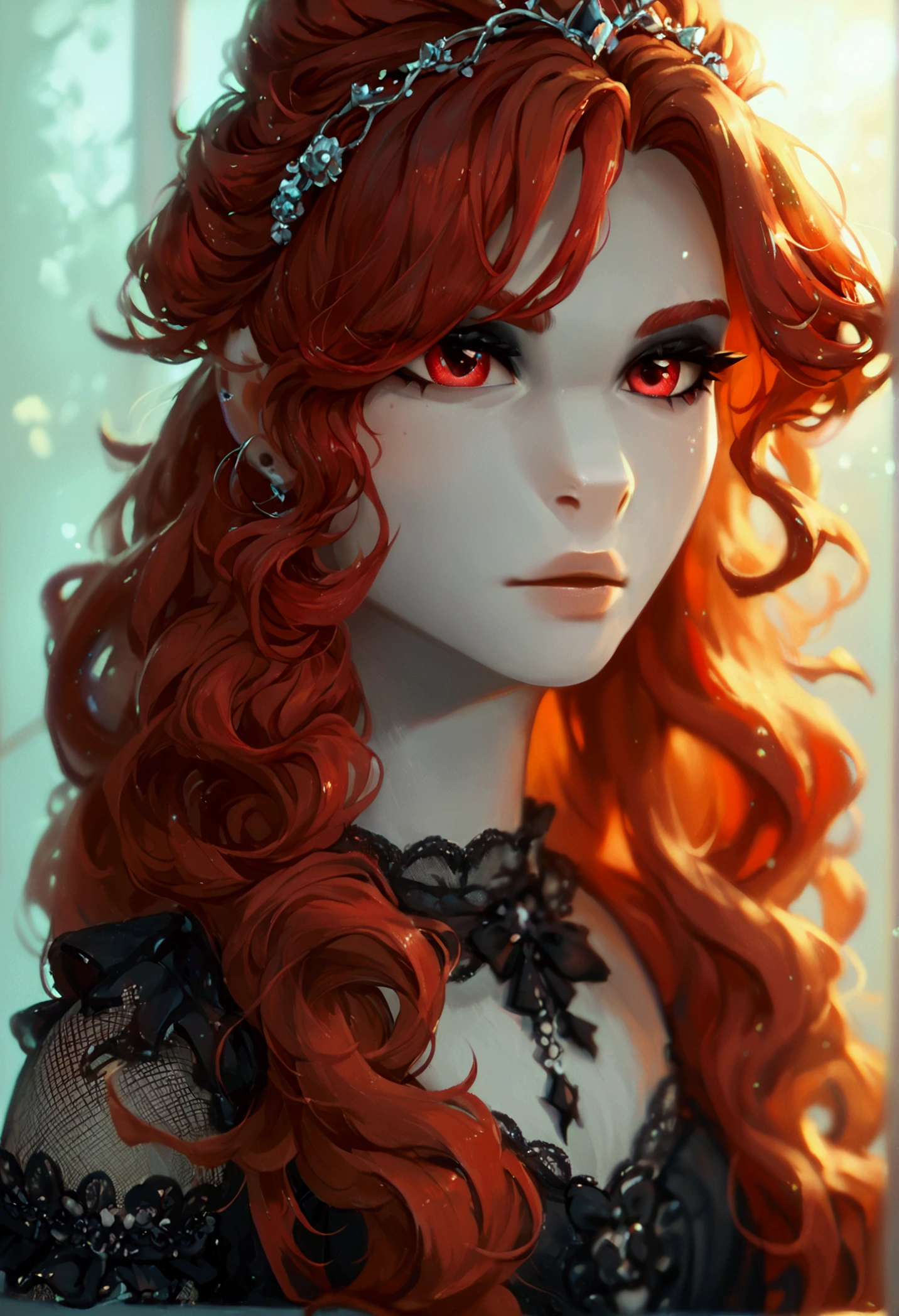 score_9,score_8_up,score_7_up,score_6_up, ((my little pony)), radiant lighting, vibrant colors, whimsical atmosphere, 8K, high resolution, highly detailed, masterpiece, white body, goth style, very long red hair, red eyes, fishnet stockings, dress