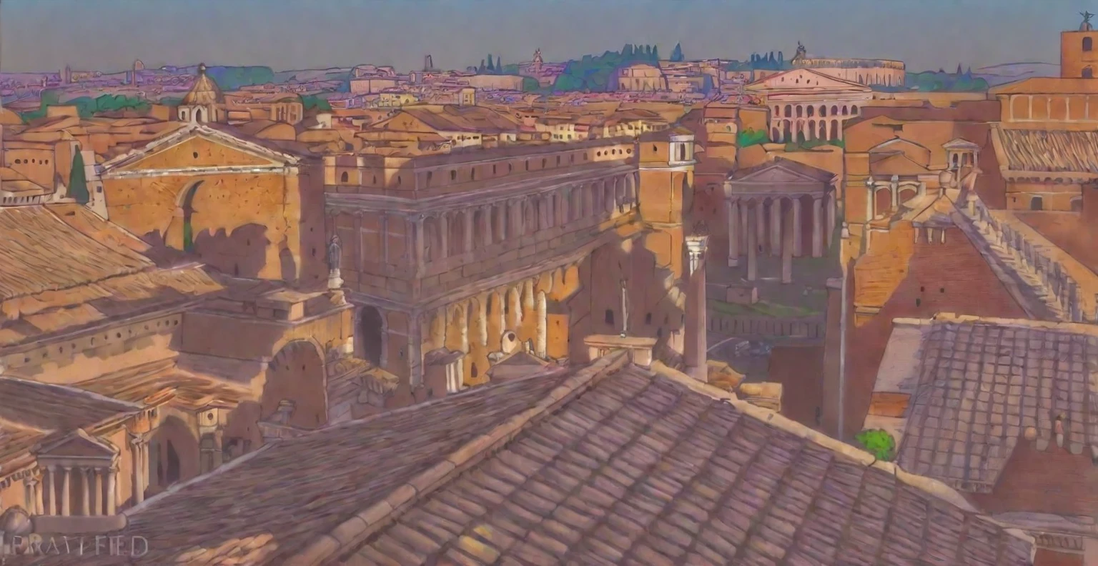 arafed view of a city with a lot of buildings and a clock tower, roman city, rome, ancient rome, rome in background, eternal city, roma, roman monuments, ancient roman setting, rome backdrop, roman historic works, market in ancient rome, old roman style, colosseo, city ruins in the background, ancient roman style, view from slightly above